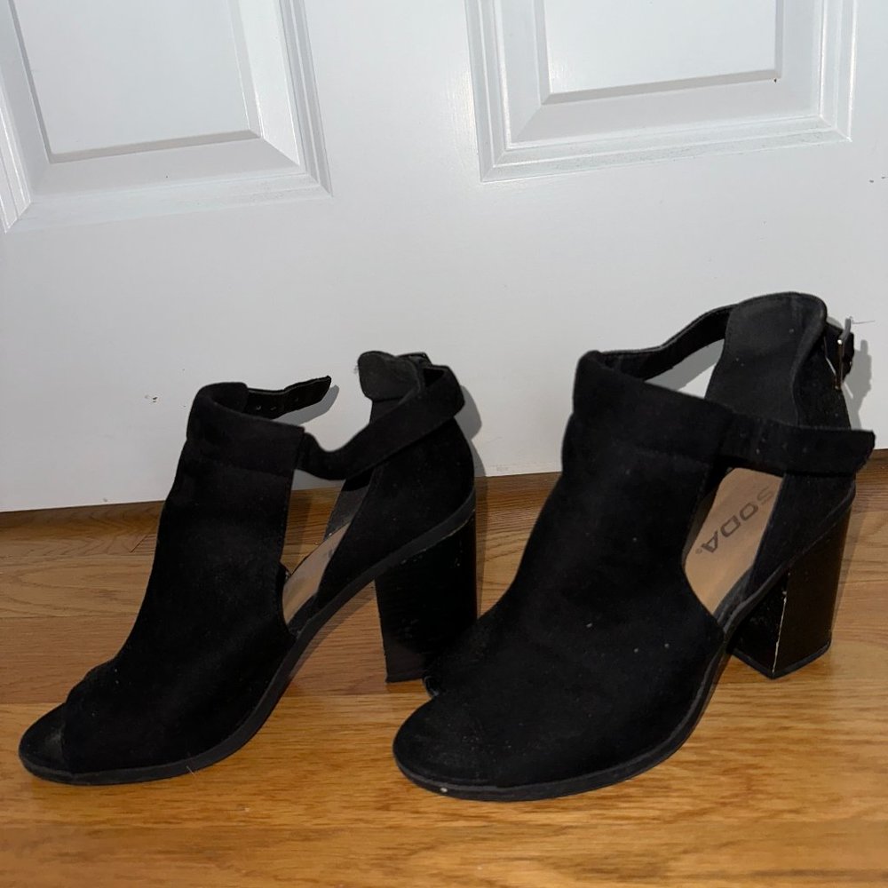 Black Peep Toe Suede Booties - Size 7